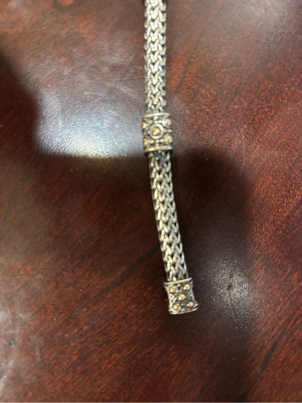 John Hardy Silver and Gold Braided Station Bracelet with Decorative Beads - Picture 7 of 10